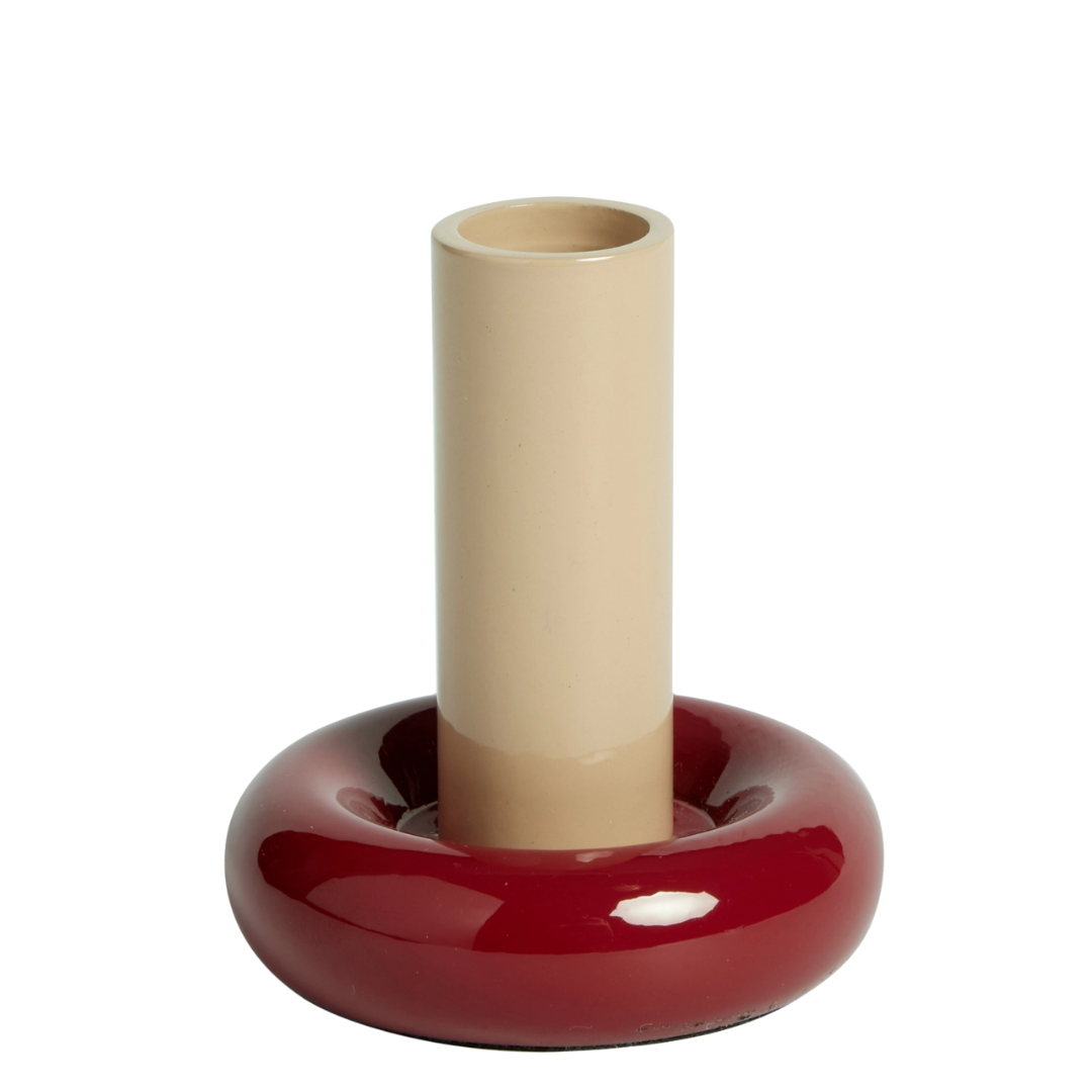 Donut Candle Holder M - Sand/Bordeaux