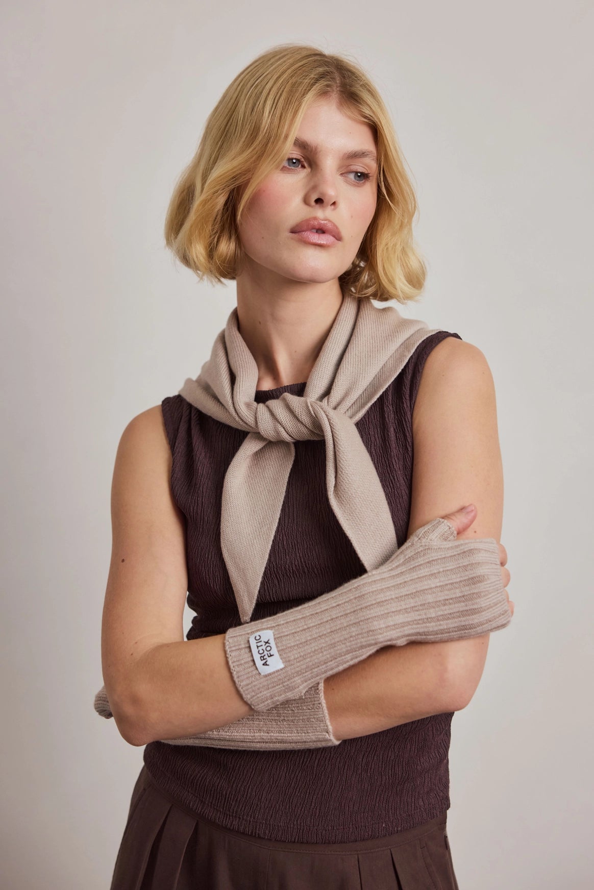 Merino Wool Triangle Scarf - Soft Taupe
