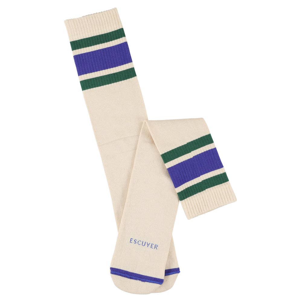 Unisex Tube Socks 3 Stripes - Ecru / Green / Strong Blue