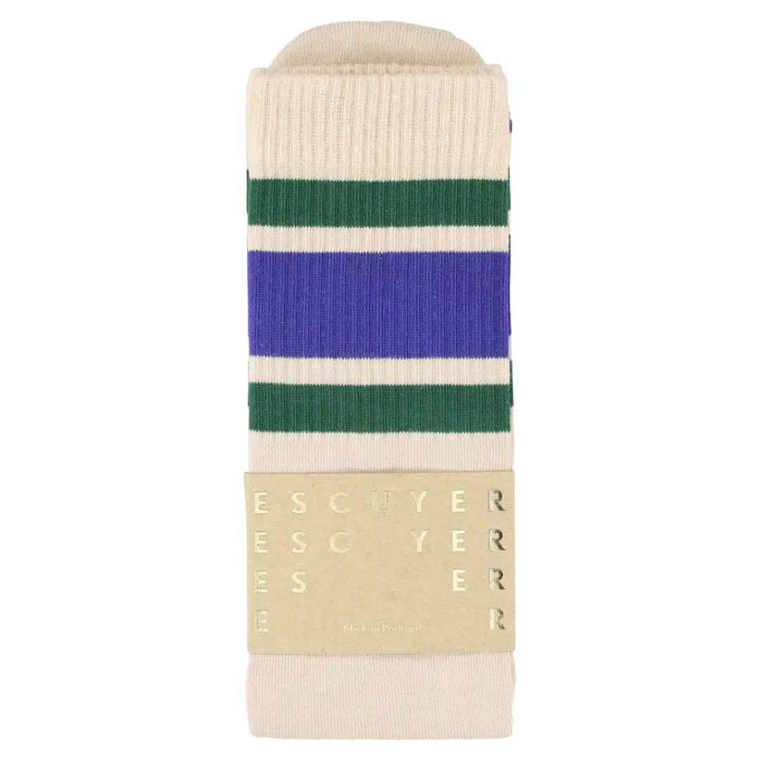 Unisex Tube Socks 3 Stripes - Ecru / Green / Strong Blue
