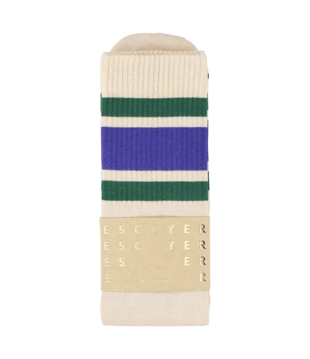 Unisex Tube Socks 3 Stripes - Ecru / Green / Strong Blue