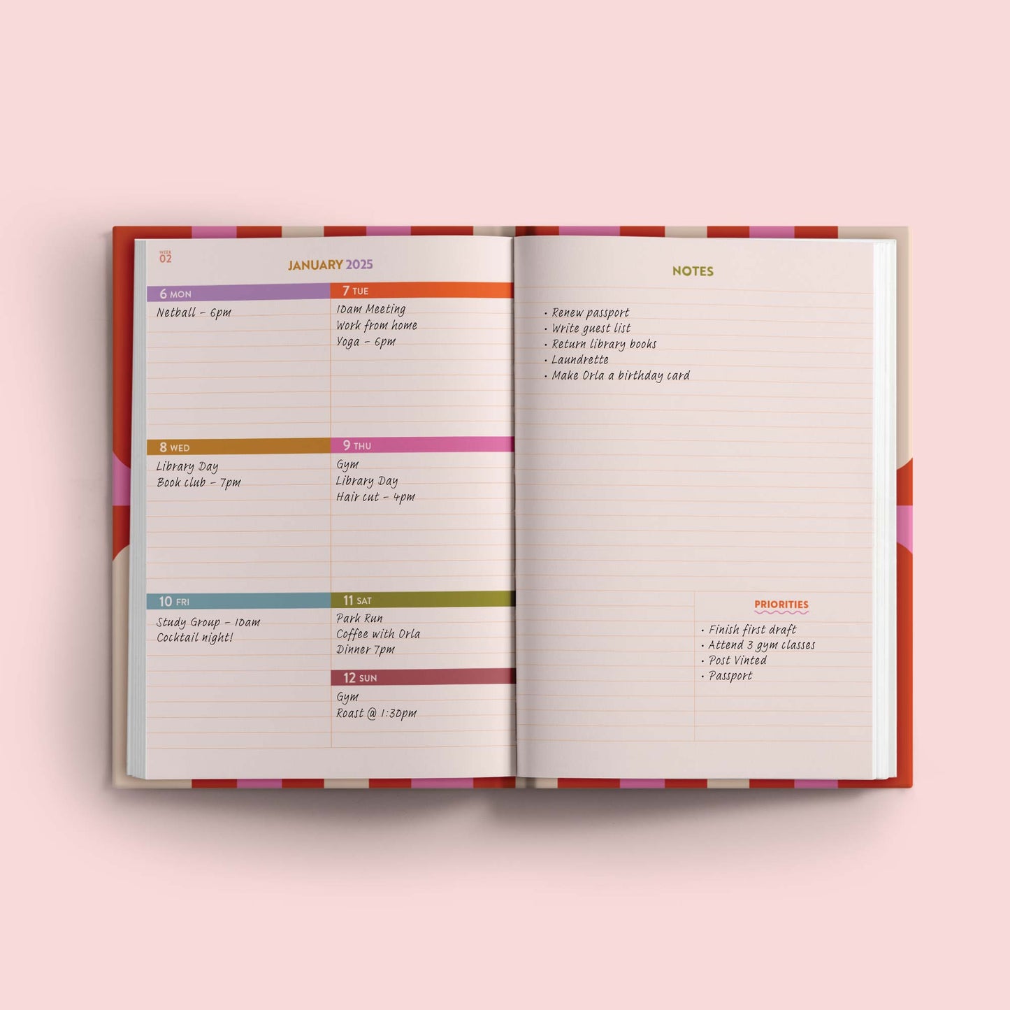 2025 Diary A5 -Pink & Red Arches