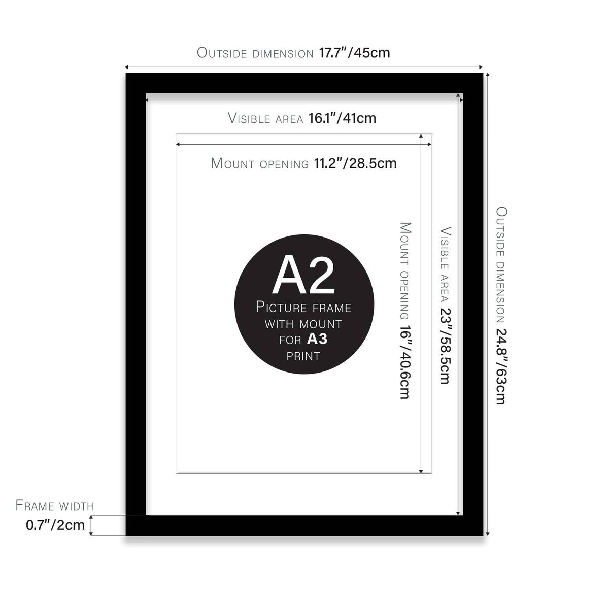A2 Picture Frame With mount for A3 - Black