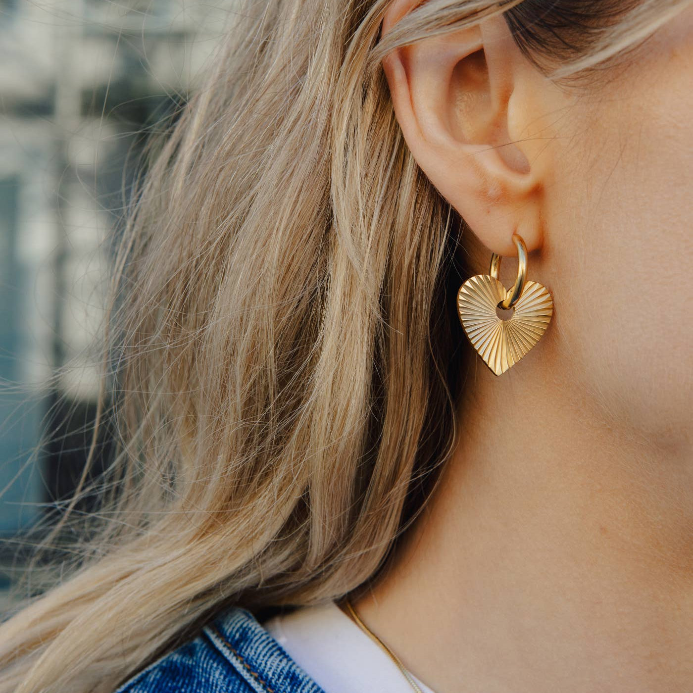 Gold Heart Drop Earrings, Waterproof