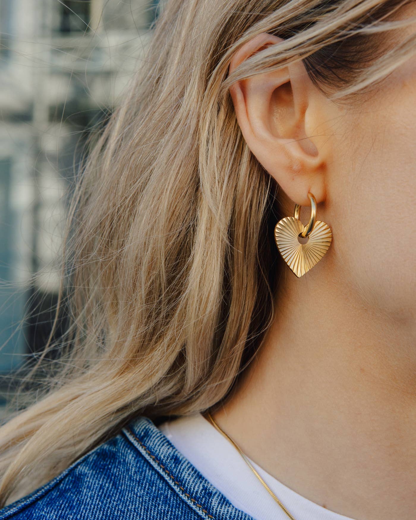 Gold Heart Drop Earrings, Waterproof