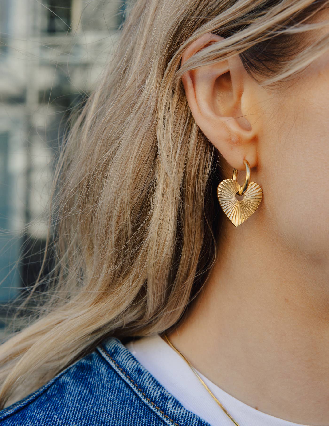 Gold Heart Drop Earrings, Waterproof