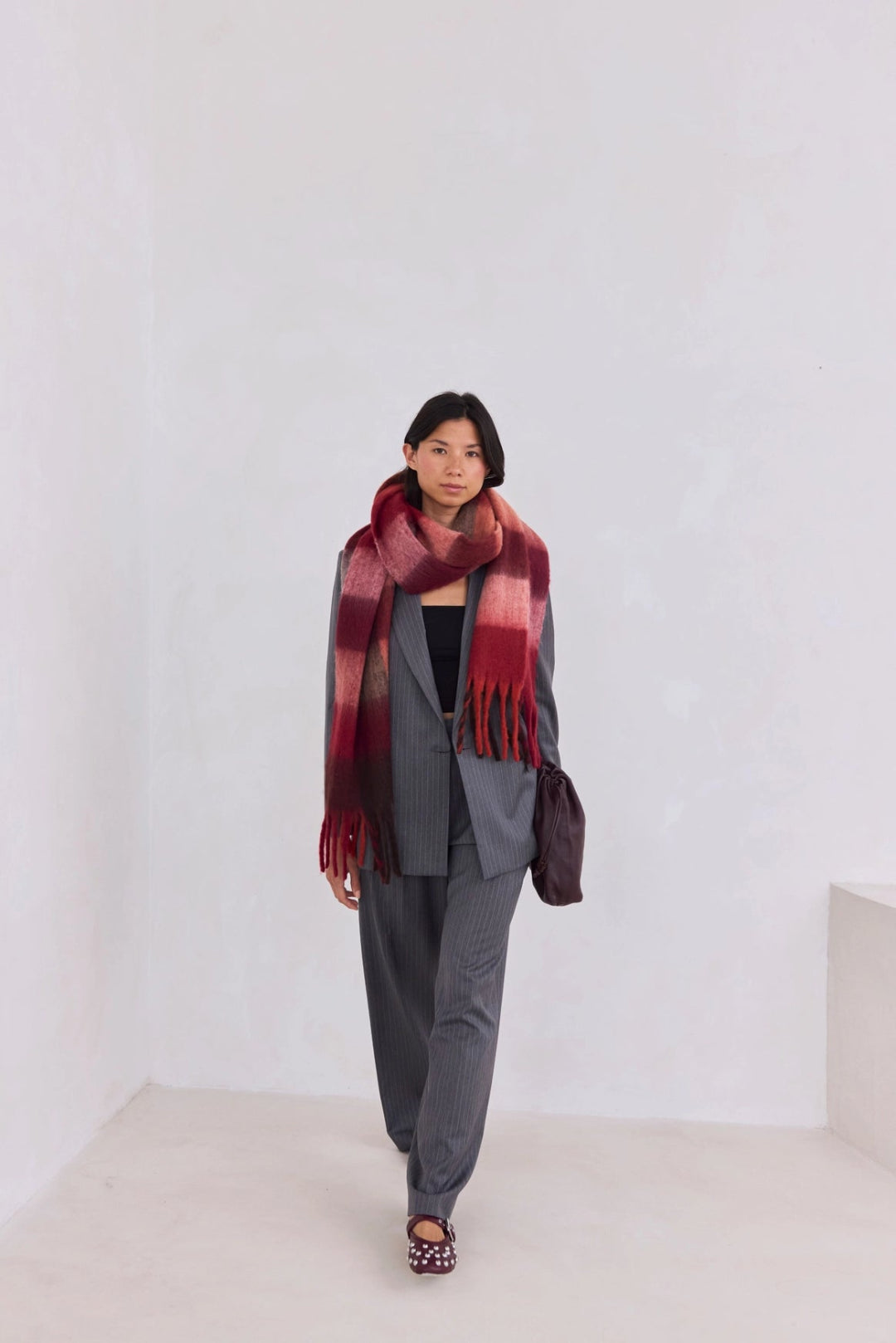 The Reykjavik Scarf - 100% Recycled - Burgundy Check