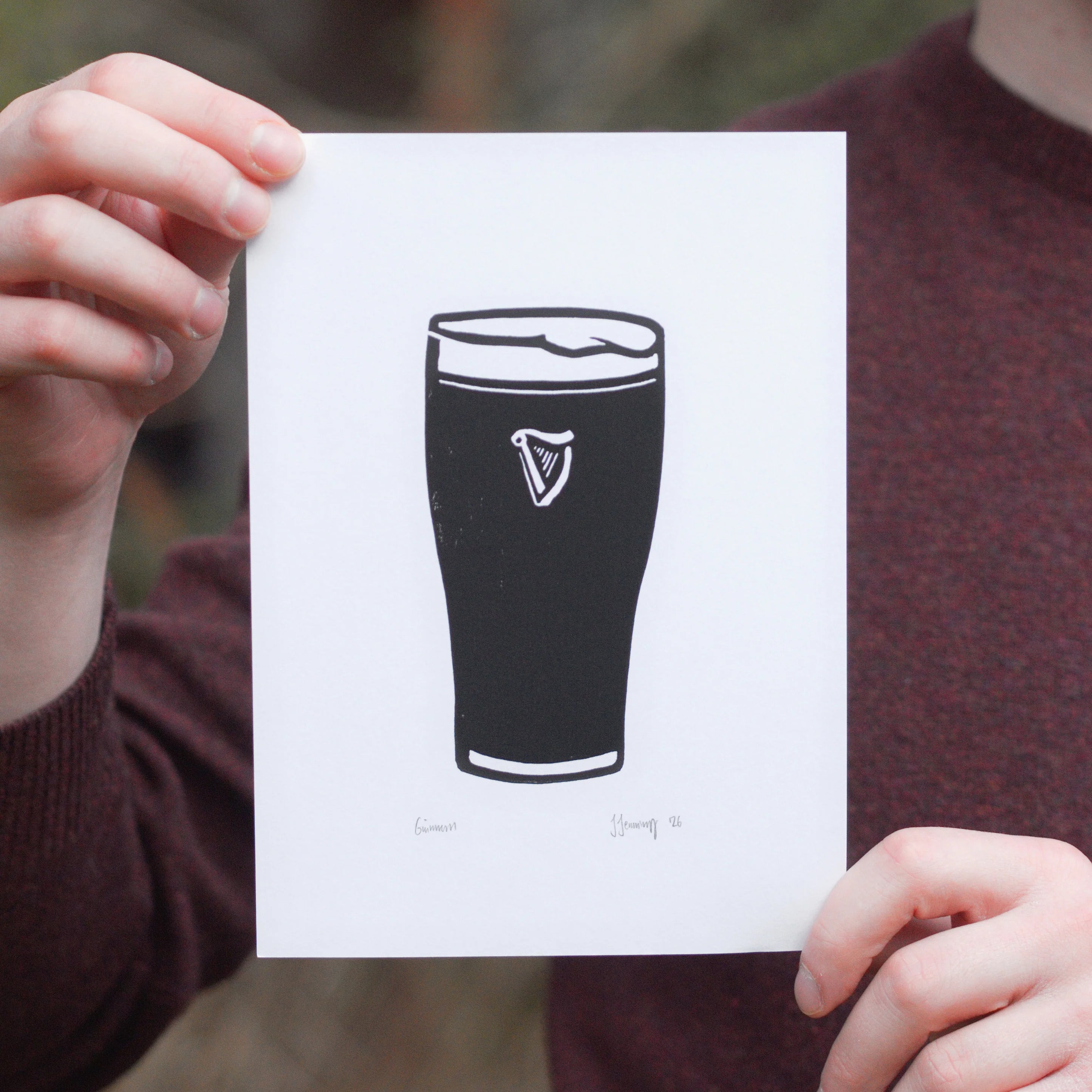 Guinness Linocut Print