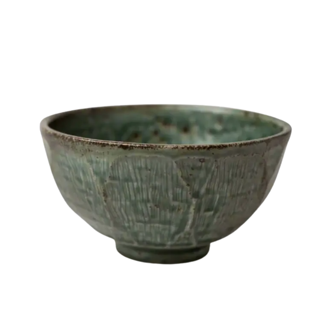 Etched Angled Jade Medium Bowl, 17cm