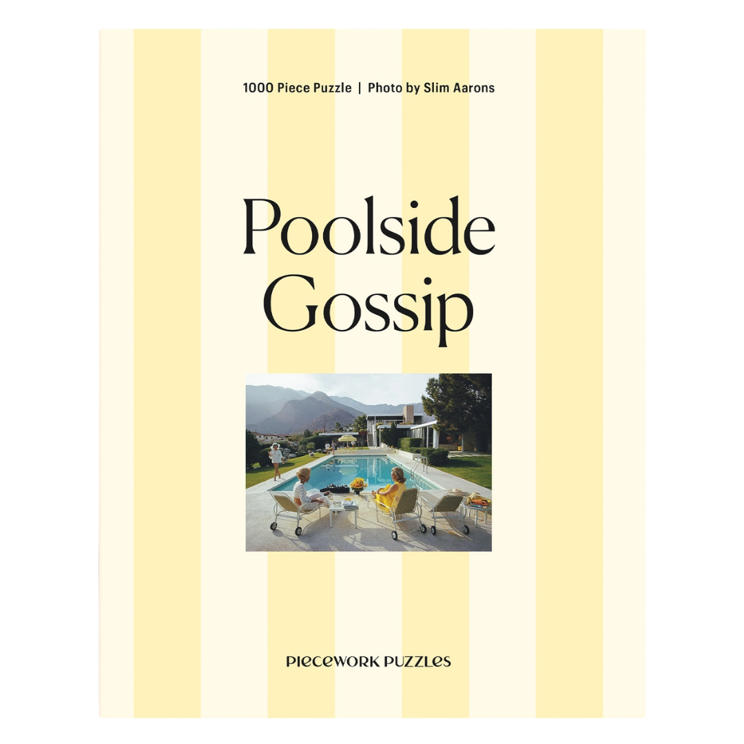 Poolside Gossip puzzle cover with pool scene and text