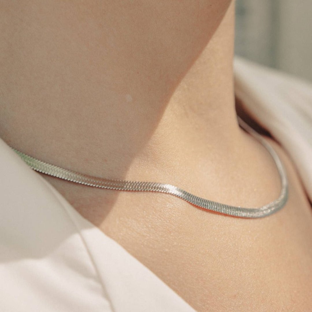 Snake Chain Choker Necklace, Waterproof - Silver