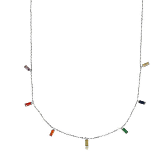 Iris Rainbow Baguette Stones Necklace
