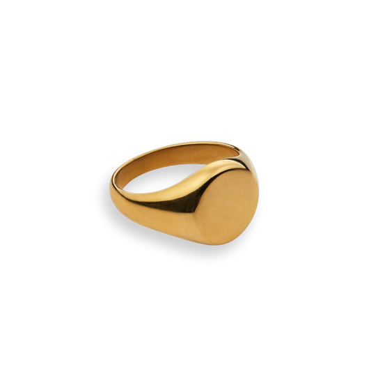 Gold Round Signet Ring, Waterproof