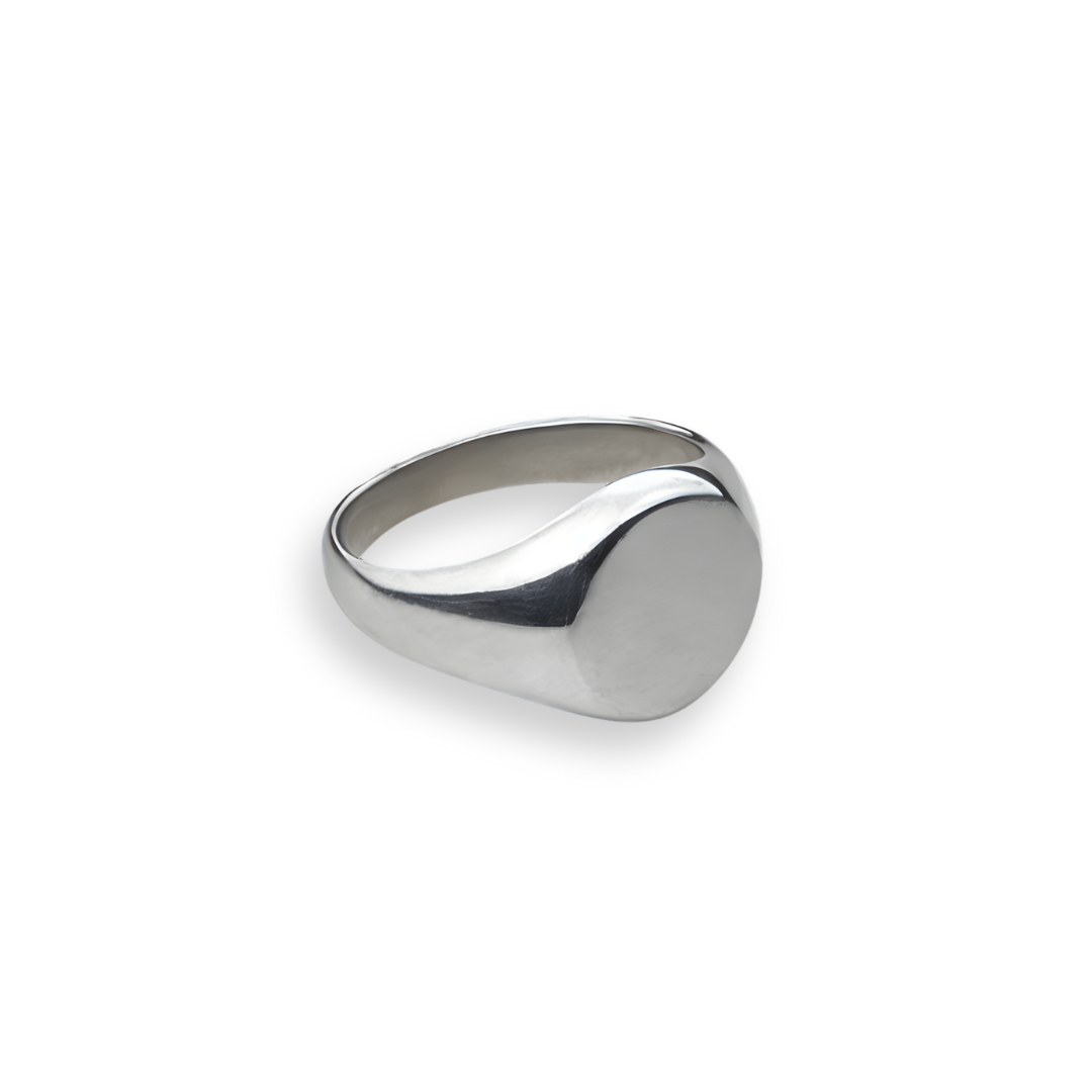 Silver Round Signet Ring, Waterproof