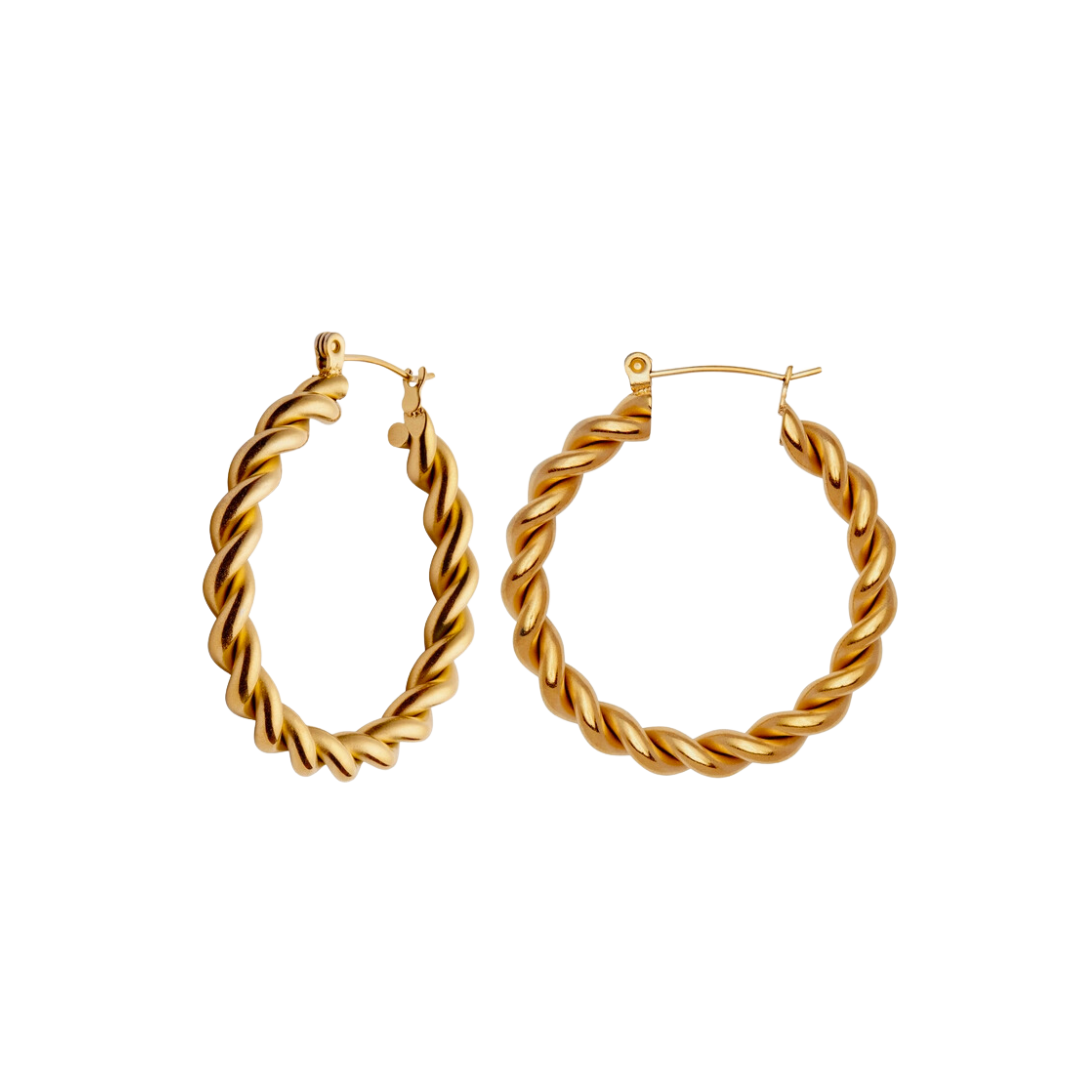 Gold Twist Hoop Earrings, Waterproof
