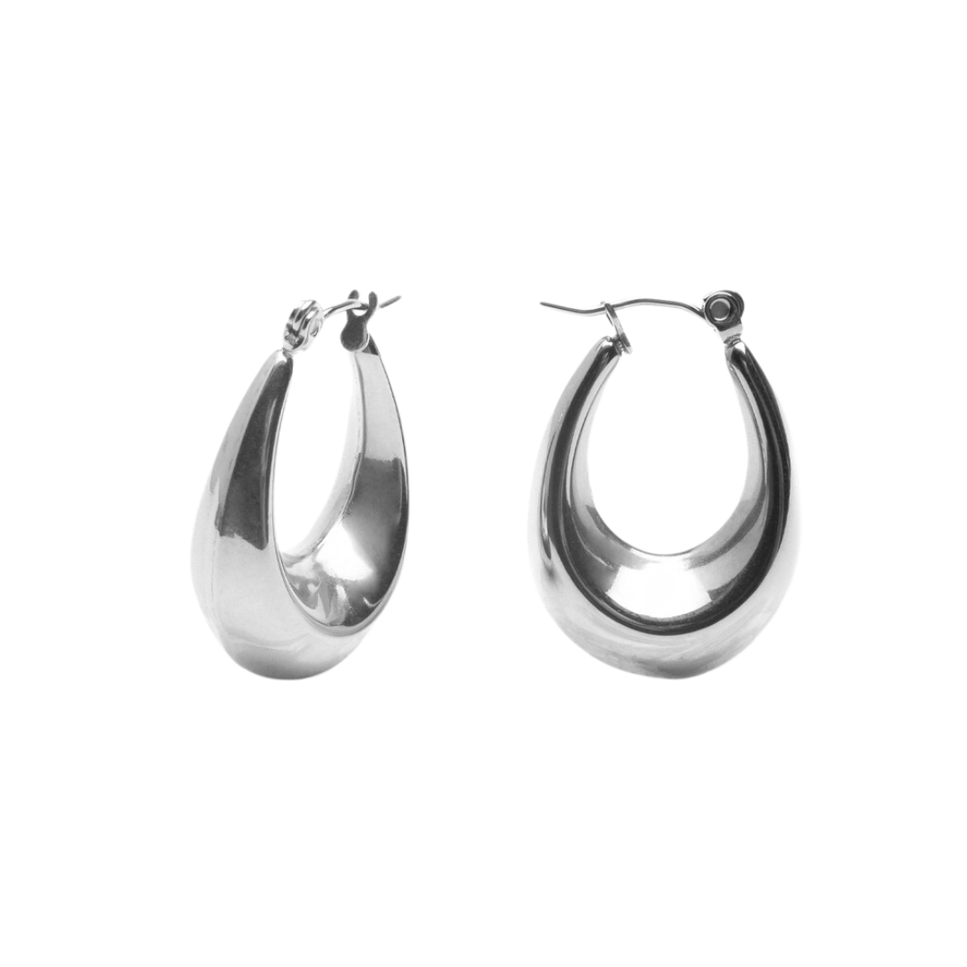 Silver Bold Crescent Hoop Earrings, Waterproof