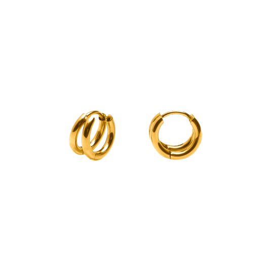 Gold Double Layer Huggie Hoop Earrings, Waterproof