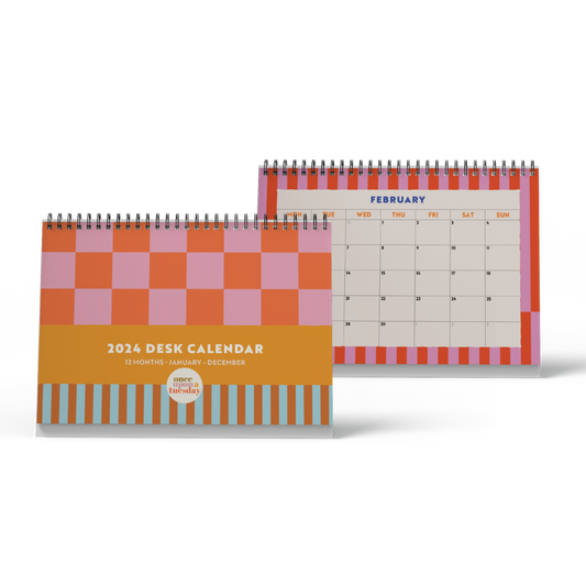 2024 Desk Calendar - Checks & Stripes